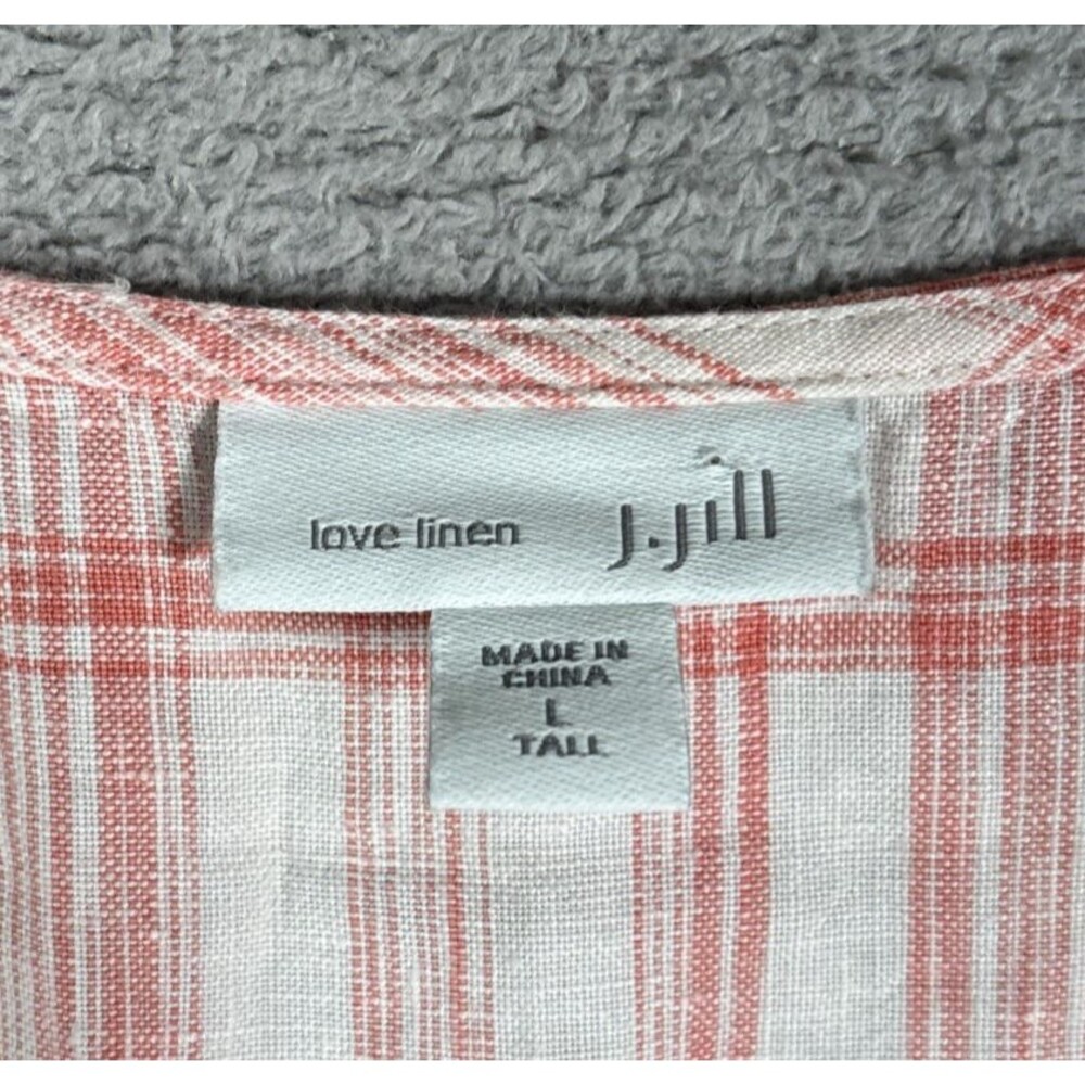J Jill Love Linen Size L Tall Maxi Dress Linen Cotton Lined Natural Fibers Plaid - Picture 11 of 16